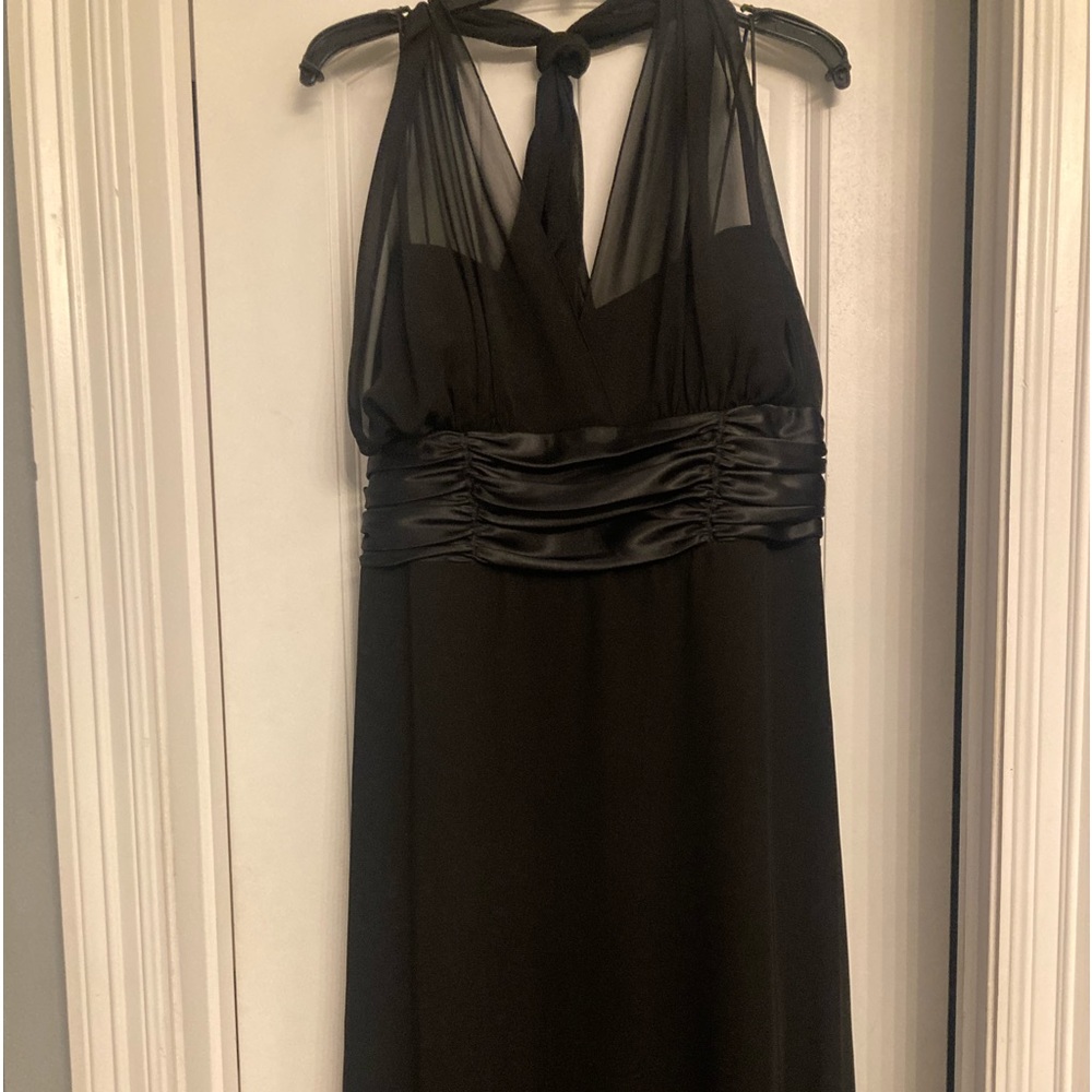Black knee length halter neck wedding guest dress
